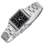 Casio LTP-V007D-1E női karóra, fekete számlap, acél szíj, téglalap tok