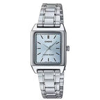 Casio LTP-V007D-2E női karóra, kék számlap, acél szíj, WR50, téglalap, doboz