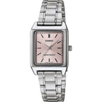 Casio LTP‑V007D‑4E női karóra, rózsaszín számlap, acél szíj, téglalap, WR50