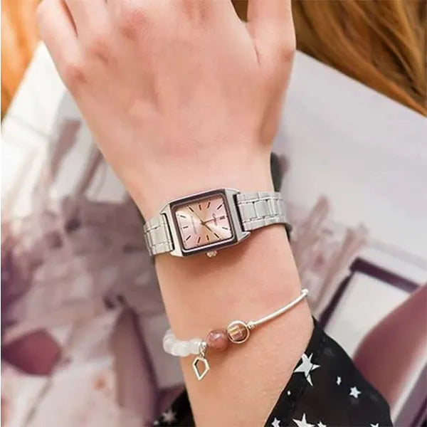 Casio LTP‑V007D‑4E női karóra, rózsaszín számlap, acél szíj, téglalap, WR50