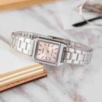 Casio LTP‑V007D‑4E női karóra, rózsaszín számlap, acél szíj, téglalap, WR50
