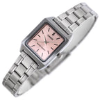 Casio LTP‑V007D‑4E női karóra, rózsaszín számlap, acél szíj, téglalap, WR50