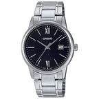 Casio MTP-V002D-1B3 férfi karóra, fekete számlap, acél szíj, kvarc, WR30, 44 mm