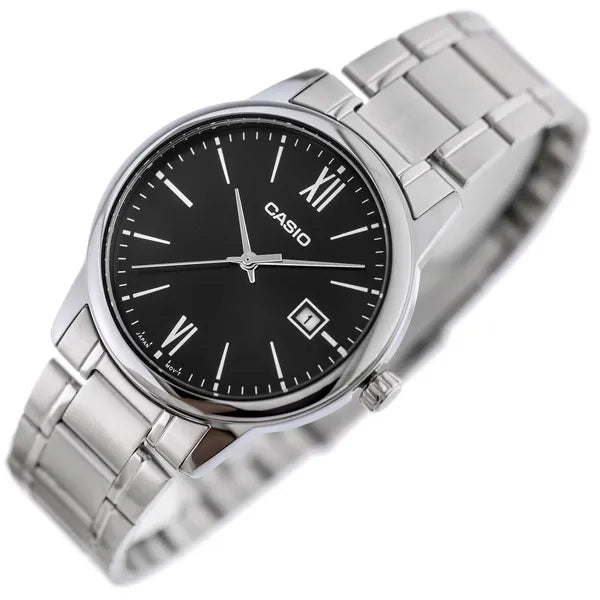 Casio MTP-V002D-1B3 férfi karóra, fekete számlap, acél szíj, kvarc, WR30, 44 mm