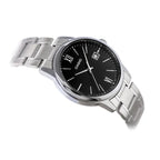 Casio MTP-V002D-1B3 férfi karóra, fekete számlap, acél szíj, kvarc, WR30, 44 mm