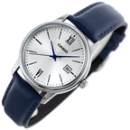 Casio MTP-V002L-2B3 férfi karóra, 37 mm, ezüst számlap, kék bőr, WR30