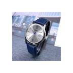 Casio MTP-V002L-2B3 férfi karóra, 37 mm, ezüst számlap, kék bőr, WR30