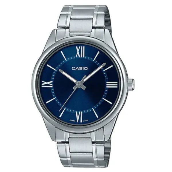 Casio MTP-V005D-2B5 férfi karóra, kék számlap, acél szíj, 40 mm, WR30 + doboz