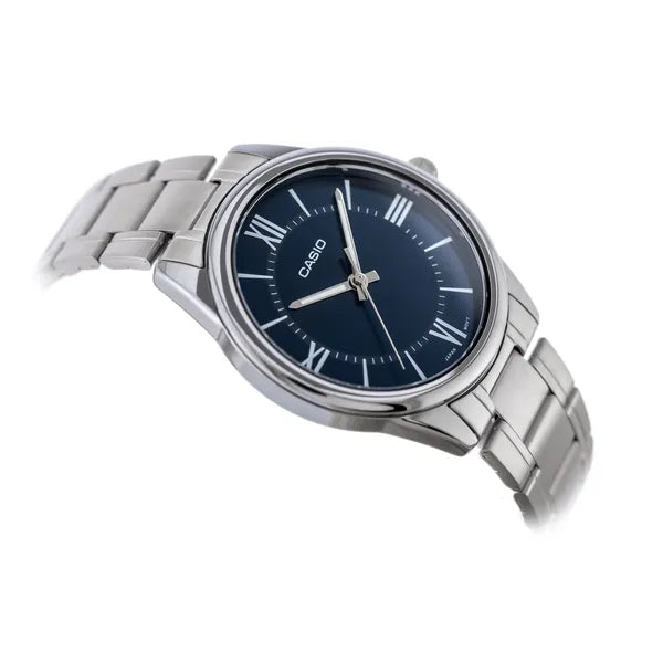 Casio MTP-V005D-2B5 férfi karóra, kék számlap, acél szíj, 40 mm, WR30 + doboz