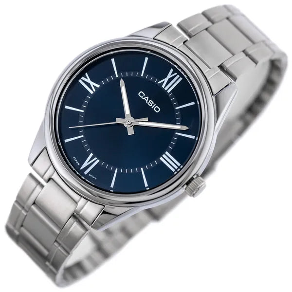Casio MTP-V005D-2B5 férfi karóra, kék számlap, acél szíj, 40 mm, WR30 + doboz