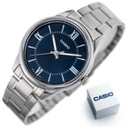 Casio MTP-V005D-2B5 férfi karóra, kék számlap, acél szíj, 40 mm, WR30 + doboz