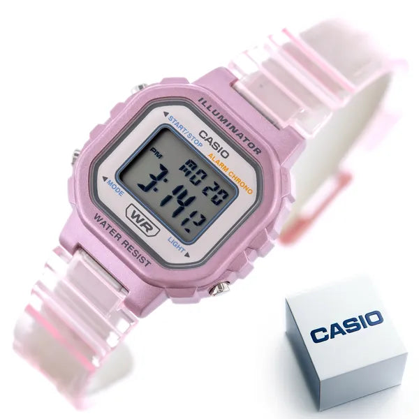 Casio LA-20WHS-4A gyerek digitális karóra, rózsaszín, WR30, dobozzal