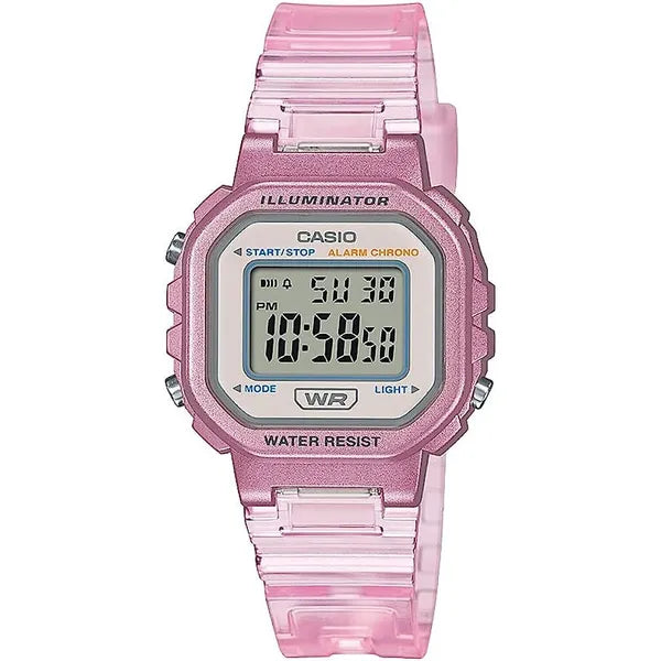 Casio LA-20WHS-4A gyerek digitális karóra, rózsaszín, WR30, dobozzal