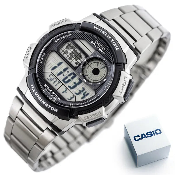Casio AE-1000WD-1A férfi digitális óra, 43 mm, World Time, WR100