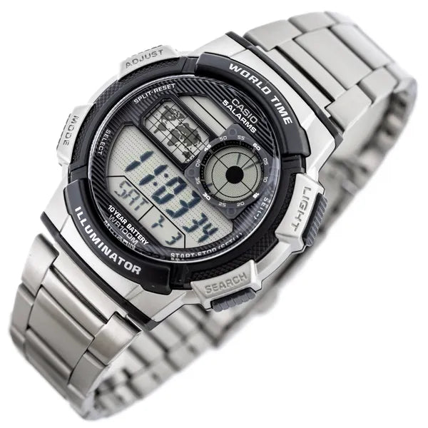 Casio AE-1000WD-1A férfi digitális óra, 43 mm, World Time, WR100
