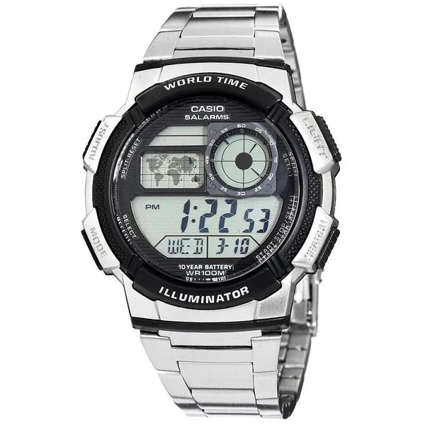 Casio AE-1000WD-1A férfi digitális óra, 43 mm, World Time, WR100