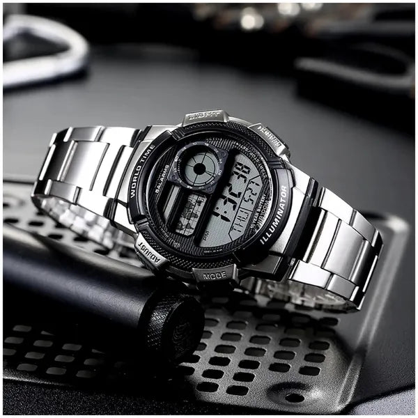Casio AE-1000WD-1A férfi digitális óra, 43 mm, World Time, WR100