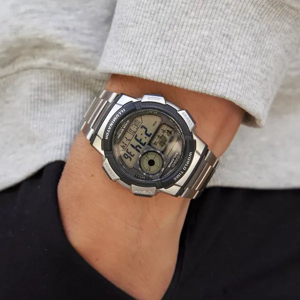Casio AE-1000WD-1A férfi digitális óra, 43 mm, World Time, WR100