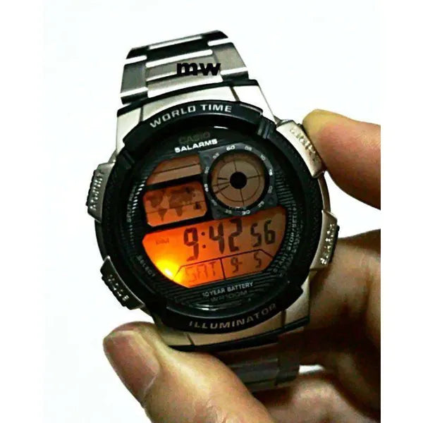Casio AE-1000WD-1A férfi digitális óra, 43 mm, World Time, WR100