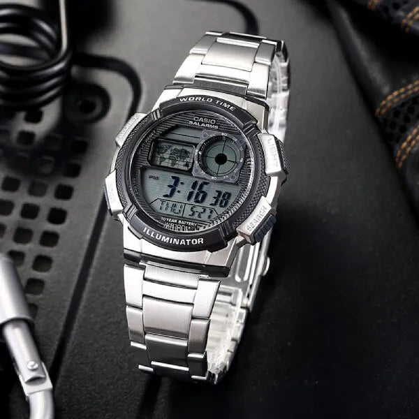 Casio AE-1000WD-1A férfi digitális óra, 43 mm, World Time, WR100