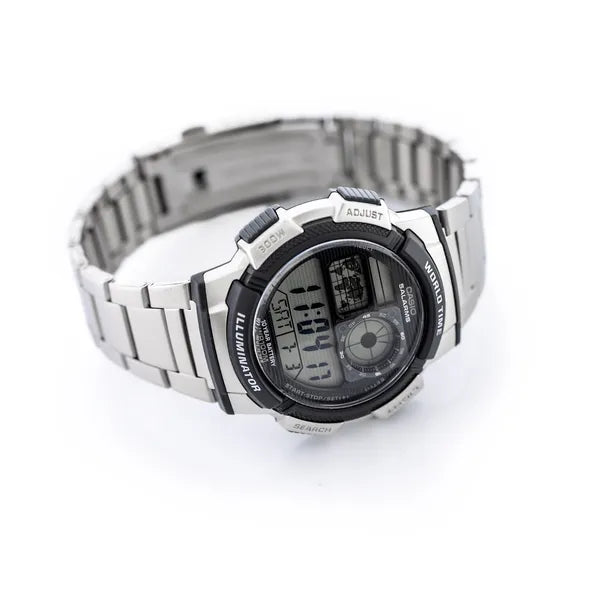 Casio AE-1000WD-1A férfi digitális óra, 43 mm, World Time, WR100