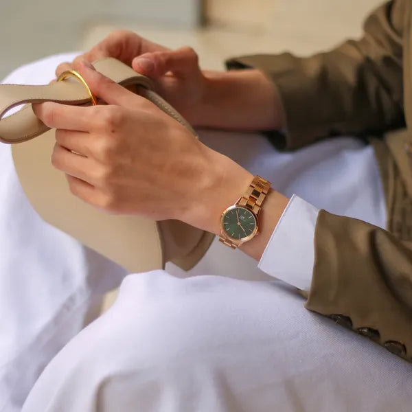 Daniel Wellington Iconic Emerald női karóra, 28 mm, zöld számlap, rozéarany