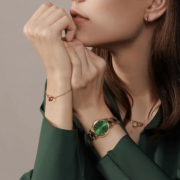 Daniel Wellington Iconic Emerald női karóra, 28 mm, zöld számlap, rozéarany