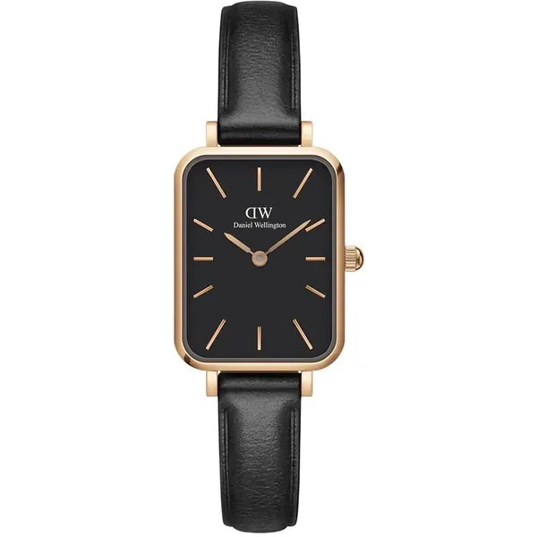 Daniel Wellington női karóra, Quadro Sheffield 20 mm, rózsaarany, fekete bőr