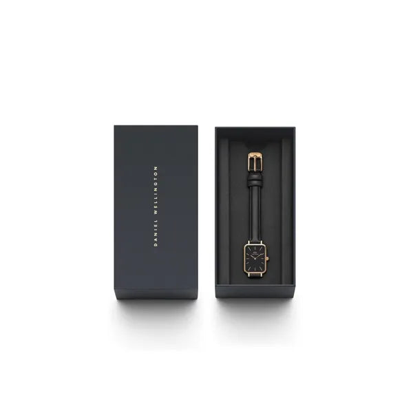Daniel Wellington női karóra, Quadro Sheffield 20 mm, rózsaarany, fekete bőr