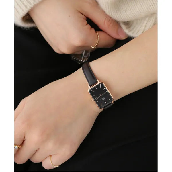 Daniel Wellington női karóra, Quadro Sheffield 20 mm, rózsaarany, fekete bőr
