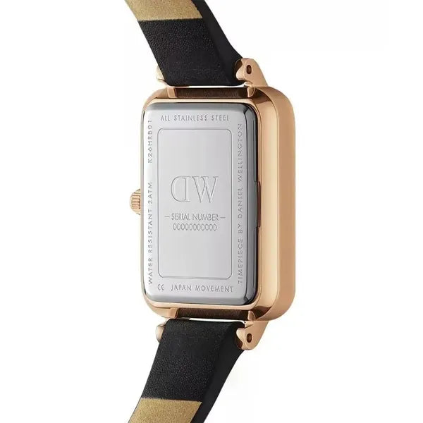 Daniel Wellington női karóra, Quadro Sheffield 20 mm, rózsaarany, fekete bőr