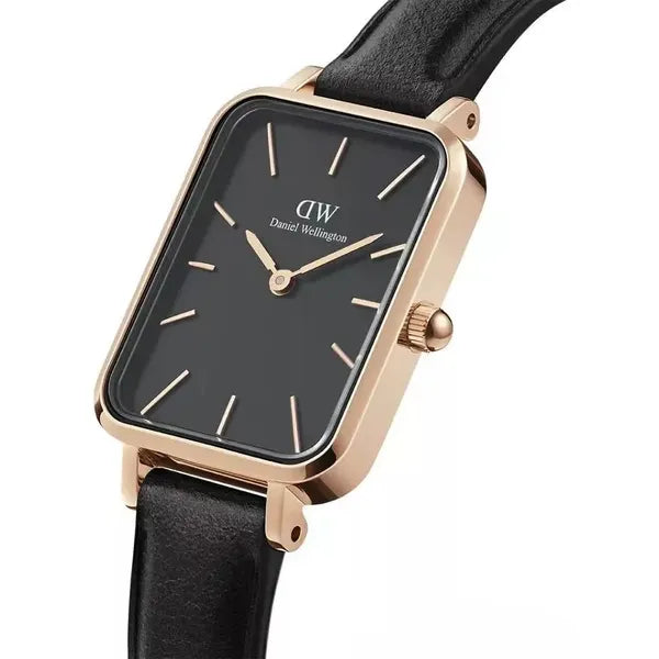 Daniel Wellington női karóra, Quadro Sheffield 20 mm, rózsaarany, fekete bőr