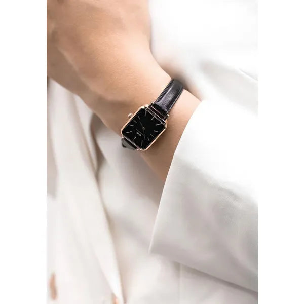 Daniel Wellington női karóra, Quadro Sheffield 20 mm, rózsaarany, fekete bőr