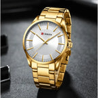 Curren 8429 férfi kvarc karóra, 44 mm, arany fémszíj, ezüst számlap, WR30