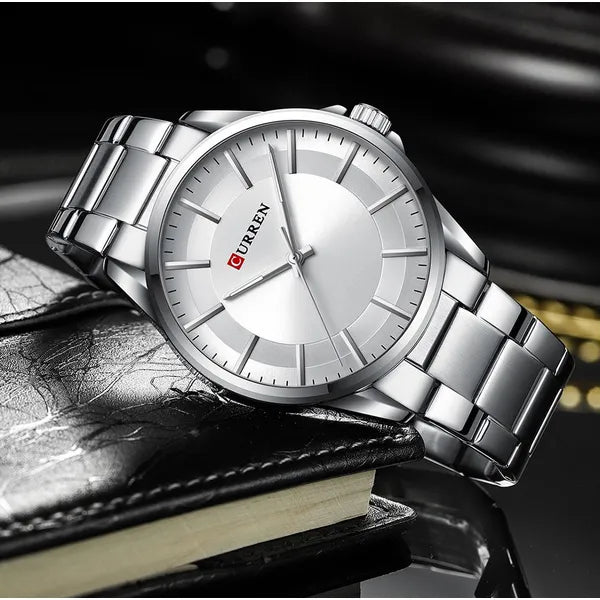 Curren férfi karóra 8429, ezüst, fém szíj, 44 mm, WR30, kvarc, doboz