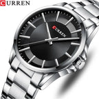 Curren 8429 férfi karóra, ezüst szíj, fekete számlap, kvarc, WR30, doboz