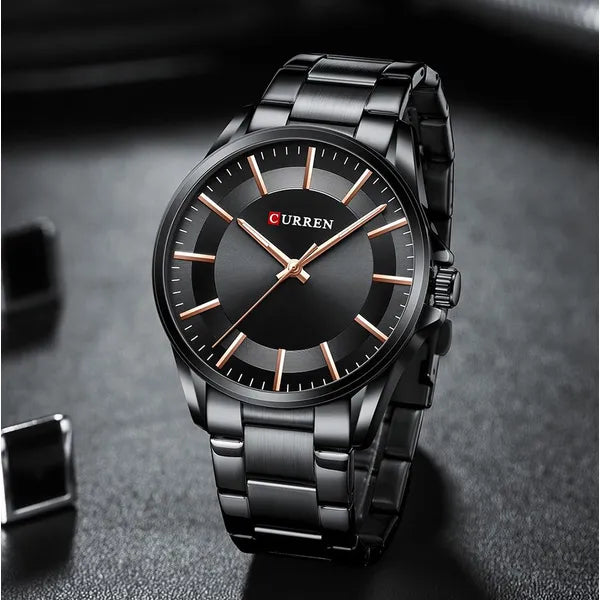Curren férfi karóra 8429, kvarc, 44 mm, fekete fém szíj, dobozzal