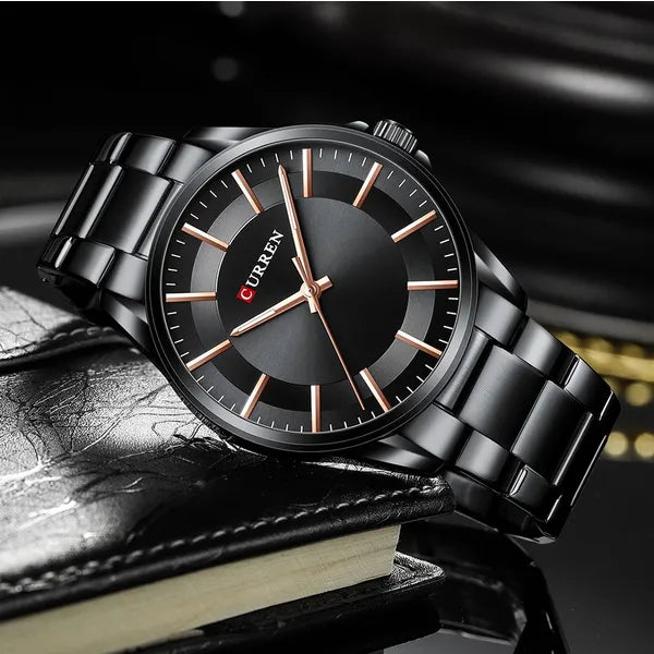 Curren férfi karóra 8429, kvarc, 44 mm, fekete fém szíj, dobozzal