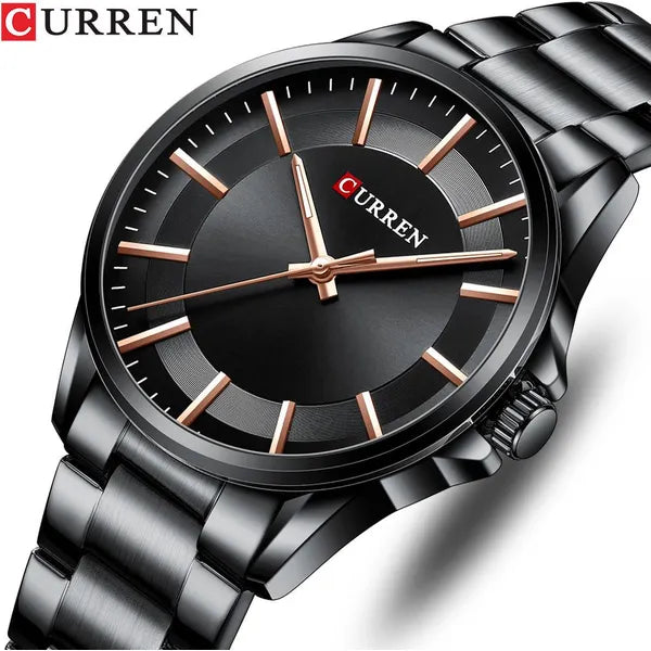 Curren férfi karóra 8429, kvarc, 44 mm, fekete fém szíj, dobozzal