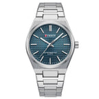 Curren 8439 férfi karóra, kék számlap, ezüst fémszíj, 40 mm, WR30, díszdoboz