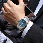 Curren 8439 férfi karóra, kék számlap, ezüst fémszíj, 40 mm, WR30, díszdoboz