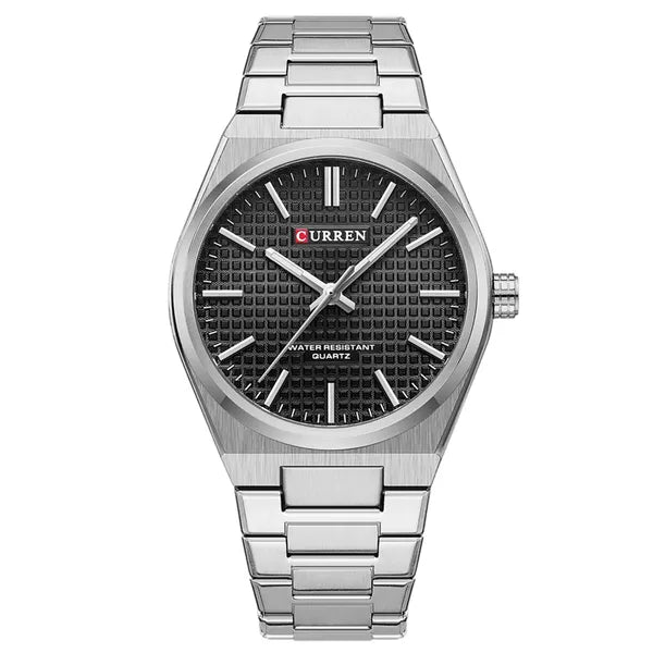 Curren 8439 férfi karóra, 40 mm, fekete számlap, ezüst acél szíj, WR30, dobozzal