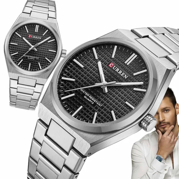 Curren 8439 férfi karóra, 40 mm, fekete számlap, ezüst acél szíj, WR30, dobozzal