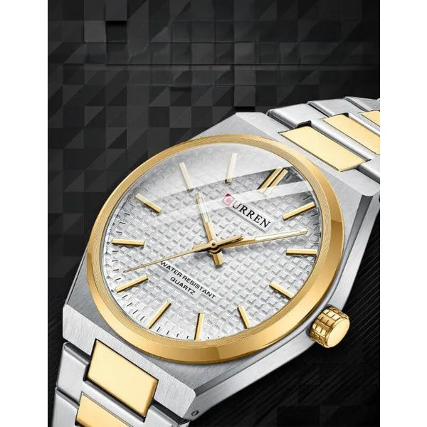 Curren 8439 férfi karóra, kvarc, 40 mm, bicolor ezüst–arany, WR30, dobozzal