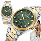 Curren 8439 férfi kvarc karóra, 40 mm, zöld számlap, ezüst/arany fémszíj, WR30