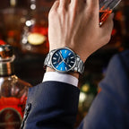 Curren 9090 férfi karóra, kvarc, 42 mm, ezüst szíj, kék számlap, WR30