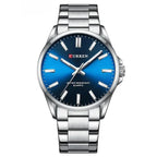 Curren 9090 férfi karóra, kvarc, 42 mm, ezüst szíj, kék számlap, WR30