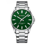 Curren 9090 férfi karóra, zöld számlap, ezüst fém szíj, kvarc, WR30