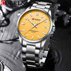 Curren férfi karóra 9090, kvarc, 42 mm, ezüst fémszíj, sárga számlap