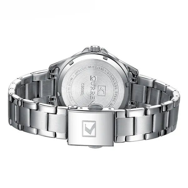 Curren férfi karóra 9090, kvarc, 42 mm, ezüst fémszíj, sárga számlap
